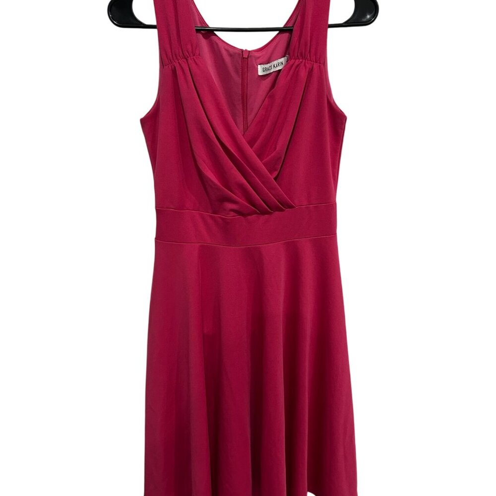 Grace Karin Sleeveless Pink Drapey Fit Flare Dress Size Small Party Chic